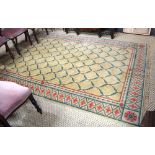 A handmade 'Adam' design small carpet, the lattice design in green/pink on ivory ground, 274 x 183