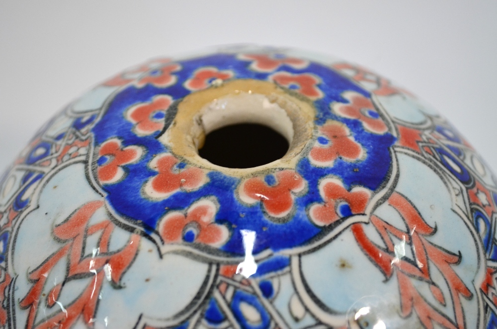 An Ottoman style, hanging ornament of spherical form, decorated with blue, orange and black - Image 3 of 5