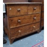 A Victorian waxed pine chest of two long over two short drawers, ex- Winchester College boarding