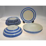 Four T G Green Blue Cornish Ware shallow pasta bowls, 23.5 cm diam. to/w four 25 cm plates, four