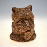 A 19th century stoneware salt-glazed pot and cover in the form of a terrier dog's head, 13.5 cm high
