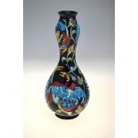 Moorcroft gourd shaped vase decorated with the 'Can-Can Bird' pattern by Kerry Goodwin, limited