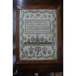 A George III silk petit-point and cross stitch on linen sampler, worked with figures, flora and