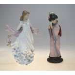 A Lladro model of a Japanese Geisha girl 30 cm to/w a Lladro figure of a young girl in a floral
