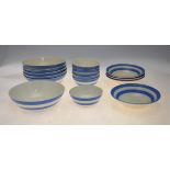 T G Green Blue Cornish Ware - Six soup bowls, 18 cm diam., six small bowls, 11 cm diam and four