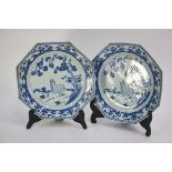 An associated pair of Chinese Export, blue and white dishes; each one of octagonal form, decorated