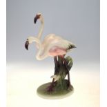 Austrian Keramos model of two flamingos standing on a circular base, 32 cm high Good condition -