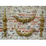 Four Victorian plaster gilt floral swags/hangings, two pairs, approx 90 cm long and 65 cm wide
