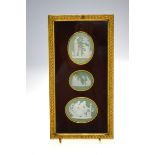 Three Georgian Wedgwood green Jasper oval plaques depicting 'A Sacrifice to Peace' 6.5 x 5 cm, 'Sale