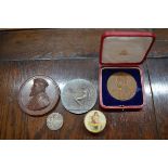A cased bronze 1911 Coronation medallion  to/w a bronze commemorative medal, Royal Exchange 1844,