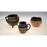 Three Royal Doulton items - Tyg, 11.5 cm high; Cachepot, 9 cm high and a cream jug, 9 cm high (3)