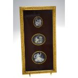 Three Georgian Wedgwood black Jasper plaques including 'Juno with Peacock', 4.8 x 5.2 cm, the others