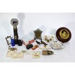 Various collectables, including micro-mosaic floral easel frame, crested ware airship