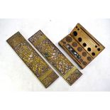 Phillip Harris & Co fitted box of scientific weights to/w two foliate cast brass finger-plates (3)