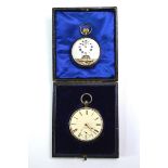 A silver Hebdomas Patent pocket watch with exposed escapement, London import 1919, to/w an early