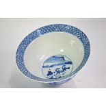 A Chinese blue and white bowl, decorated with four panels of narrative scenes; 20 cm diameter, the