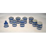 T G Green Blue Cornish Ware - Six herb jars - Mixed Herbs, Mint, Parsley, Oregano, Thyme and Basil