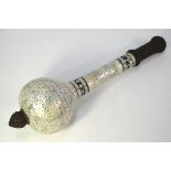A Mughal or Gurjarati style ceremonial mace or chob with wood handle and knop finial, decorated with