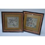 A pair of Chinese pictures; each one depicting a narrative scene, possibly relevant to the use of