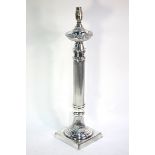 A large electroplated table lamp with reeded column and square base, 60 cm high overall