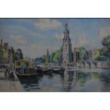 Dutch school - A canal scene in Amsterdam, coloured chalks, 35 x 53 cm Good clean condition