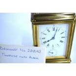 A French lacquered brass eight-day carriage clock, the Drocourt movement no 28849 with subsidiary