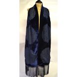 Neisha Crosland scarves - A 100 per cent silk dark blue velvet shawl with Chrysanthemum head