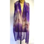 Georgina Von Etzdorf scarves - A purple/grey silk georgette scarf, an unlabelled purple silk