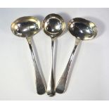 A pair of George IV silver OEP sauce ladles, William Bateman I, London 1821, to/w a George V rat-