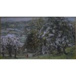Judith Da Fano (1919-2000) - A pastoral view at blossom time, oil on board, signed lower right, 34 x