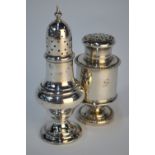 An unusual William IV silver sand-caster of cylindrical baluster form, Rawlings & Sumner (probably),