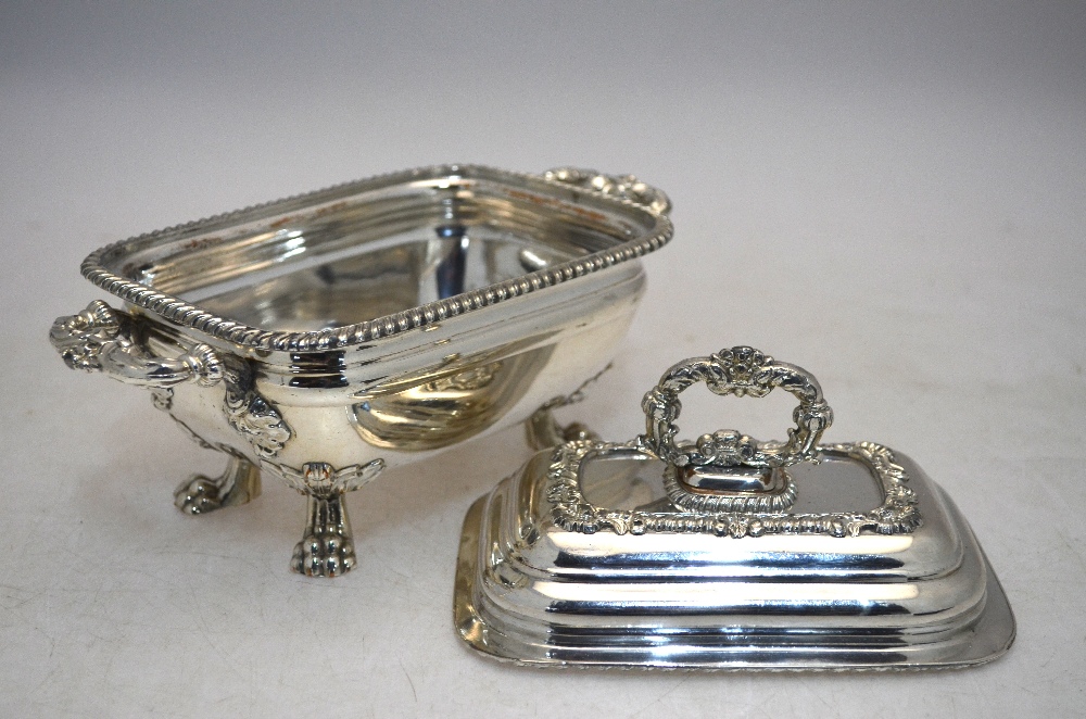 A small Old Sheffield Plate tureen and cover with gadrooned rim and lion-pad feet, to/w a pair of - Image 2 of 6