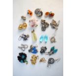 A collection of assorted earrings, some vintage, including turquoise drop, stone set, paste set,