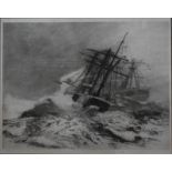 William Lionel Wyllie (1851-1931) - Battleships on rough seas, print, pencil signed to margin,