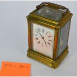A French eight-day lacquered brass cased carriage clock with two train movement, no 15382 striking