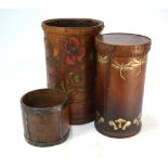 A Finnegan's of New Bond Street cylindrical studded leather box and cover, embossed and painted with