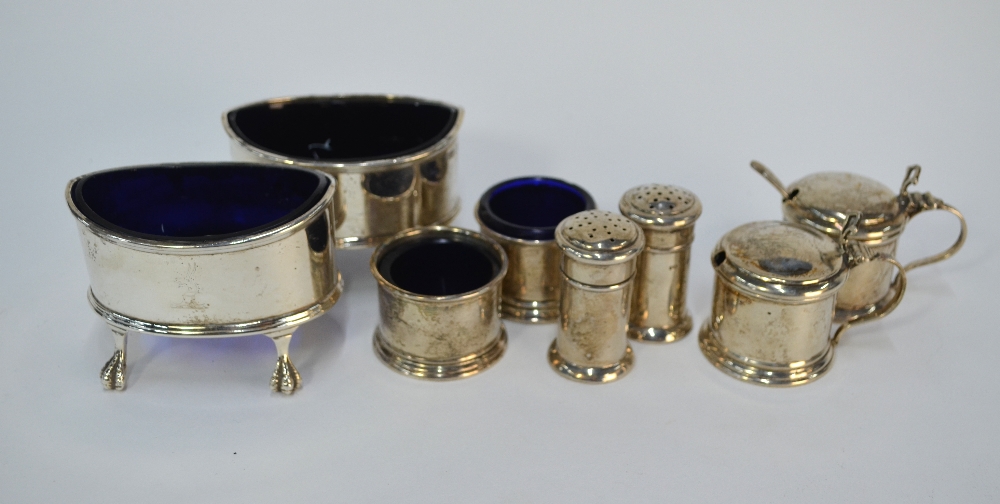 An Edwardian pair of elliptical silver open salts and seven other condiments to/w three small - Image 4 of 8