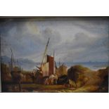 W Shayer - A skiff on the foreshore, possibly coast of Jersey, oil on panel, signed and dated 1850