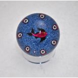 Paul Ysart paperweight - Central lampwork fish surrounded by seven millefiori canes and an 'H' cane,