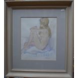 S...Connor - Female seated nude study, pencil and watercolour, signed lower right, 32.5 x 27 cm Good