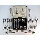 Ten various Georgian silver OEP teaspoons, to/w five Victorian fiddle pattern egg spoons, infant's