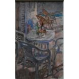 Susan Ryder (b 1944) - 'Verandah - Afternoon sunlight', oil on canvas, signed lower right, 48 x 29