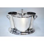 Silver plated two bottle wine cooler with lid for central ice compartment