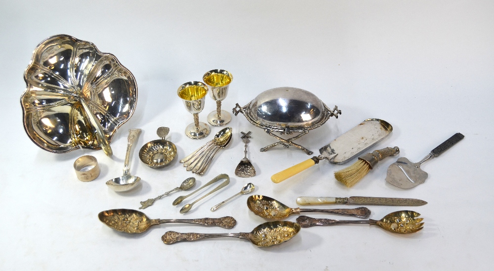 A Victorian electroplated butter dish with revolving cover, to/w various other electroplated