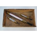 Three brass-cased industrial steam boiler thermometers
