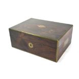 A Victorian brass bound rosewood vanity box with flush handles to each side