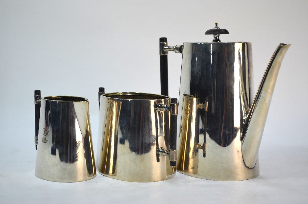 A late 19th century electroplated three-piece coffee service of oval tapering form, the ebony-rod - Image 4 of 5