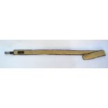 A black lacquered malacca cane with sterling top and horn tip, 93 cm long, in felt slip-case bearing