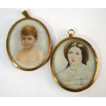 A mid Victorian oval portrait miniature sketch of a young lady, possibly Mrs Beeton to/w a (