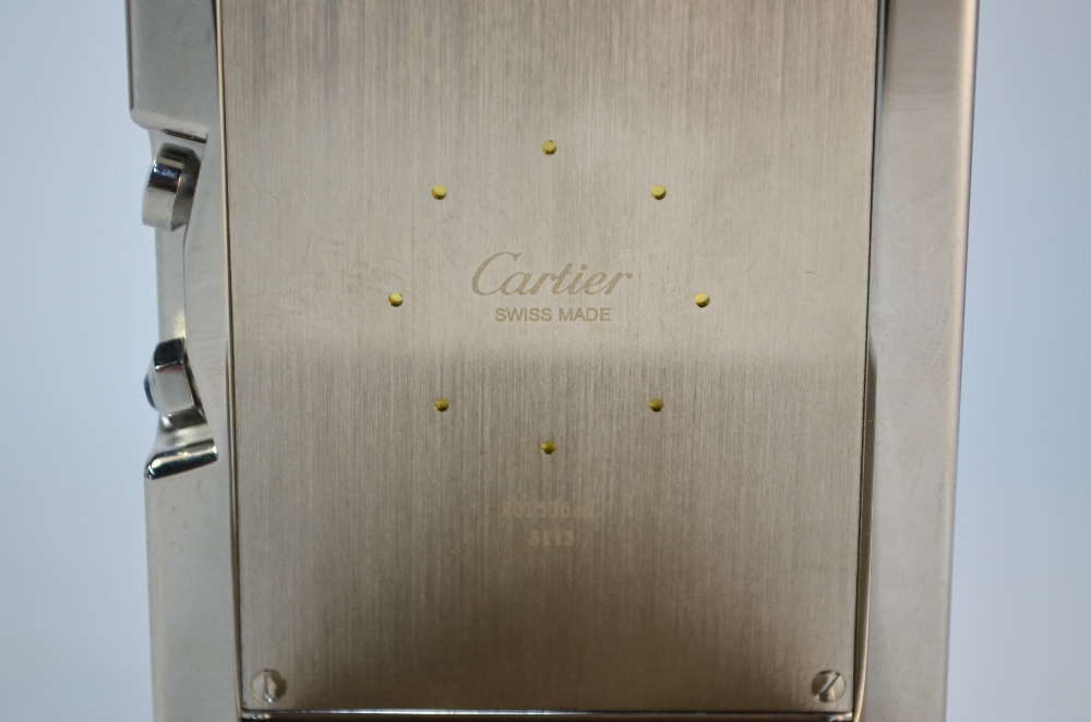 A Cartier stainless steel 'Desk Tank' Travel Clock with quartz movement, in original case with - Image 6 of 7
